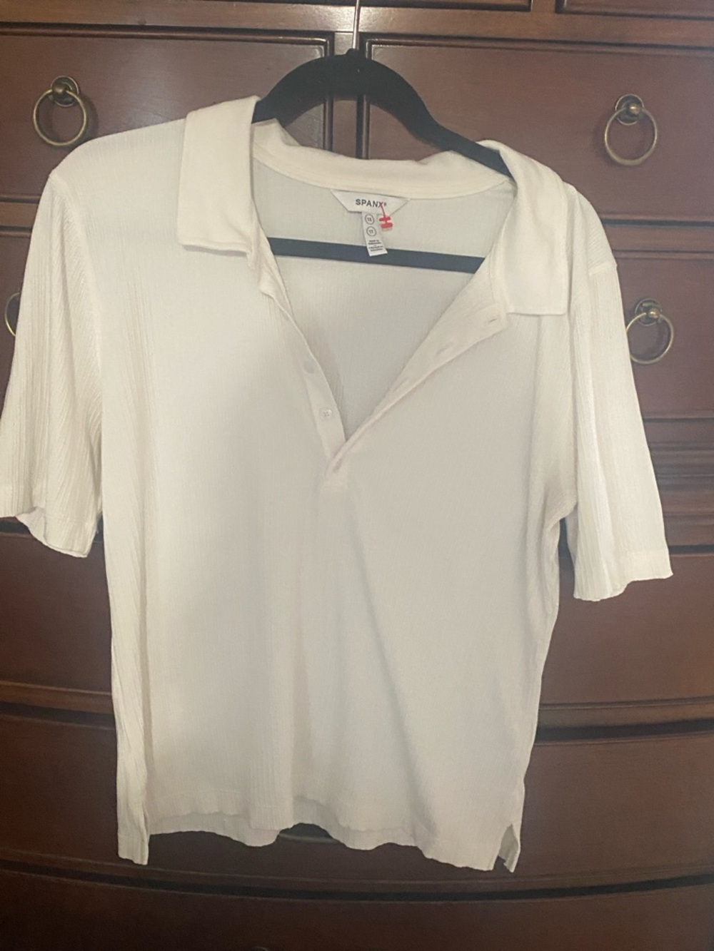 SPANX Cream Short Sleeve Polo Top